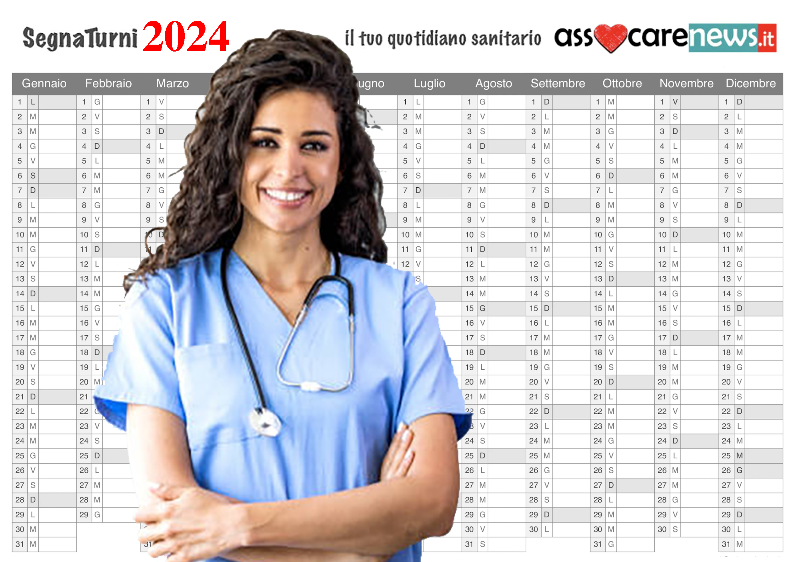 Segnaturni 2024 per Medici, Infermieri, Ostetriche, OSS e Professioni  Sanitarie. - Quotidiano Sanitario